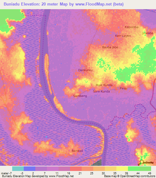 Buniadu,Gambia Elevation Map