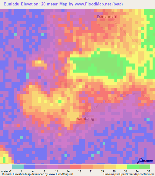 Buniadu,Gambia Elevation Map