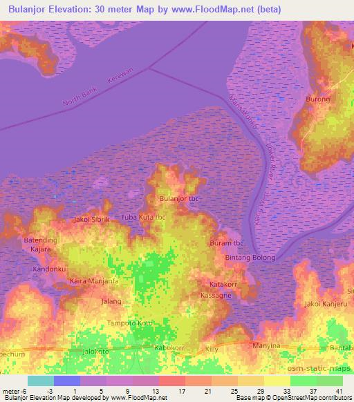 Bulanjor,Gambia Elevation Map