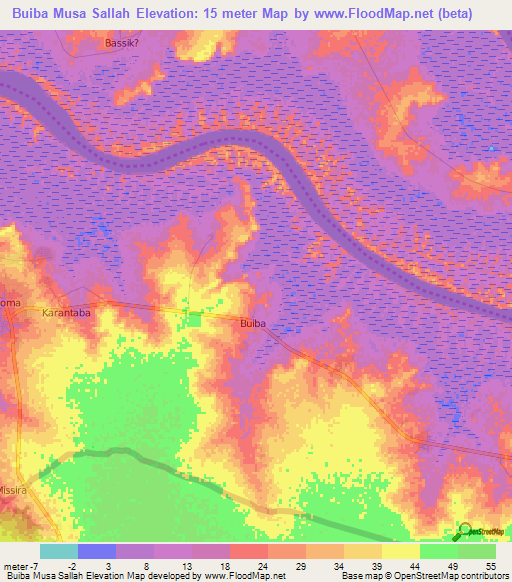 Buiba Musa Sallah,Gambia Elevation Map