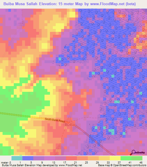 Buiba Musa Sallah,Gambia Elevation Map