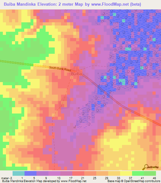 Buiba Mandinka,Gambia Elevation Map