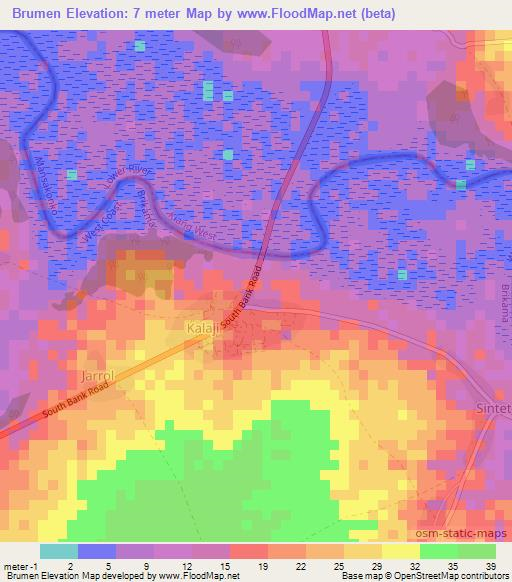 Brumen,Gambia Elevation Map
