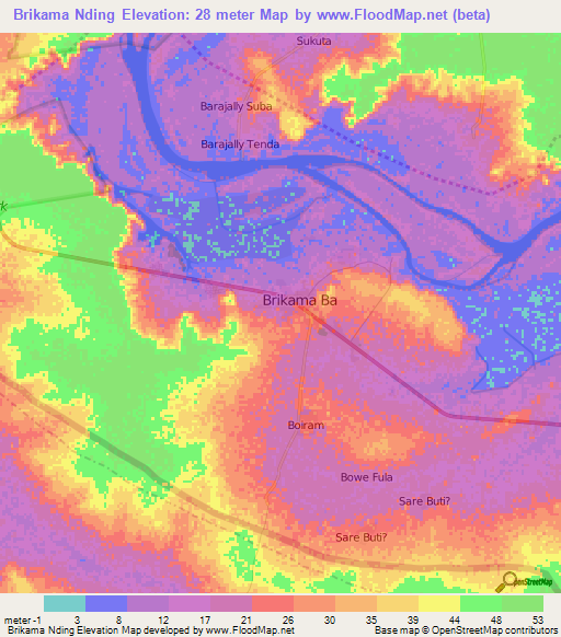 Brikama Nding,Gambia Elevation Map