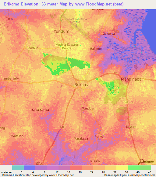 Brikama,Gambia Elevation Map