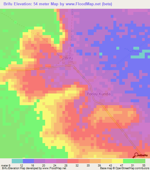 Brifu,Gambia Elevation Map