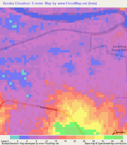 Boraba,Gambia Elevation Map
