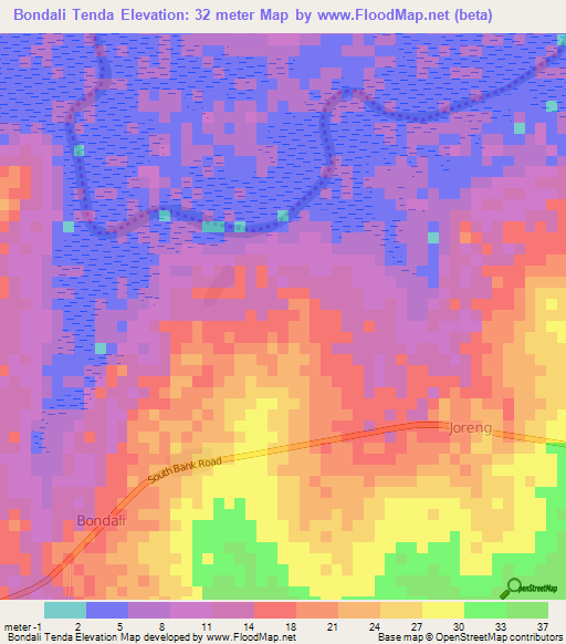 Bondali Tenda,Gambia Elevation Map