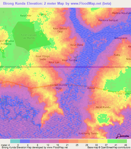 Birong Kunda,Gambia Elevation Map