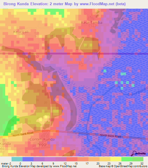 Birong Kunda,Gambia Elevation Map