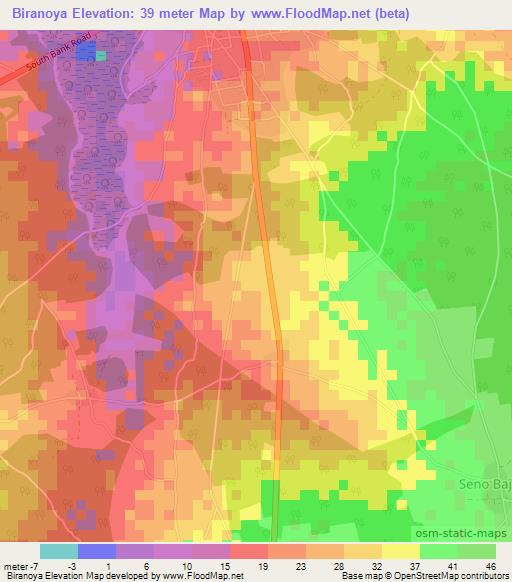 Biranoya,Gambia Elevation Map