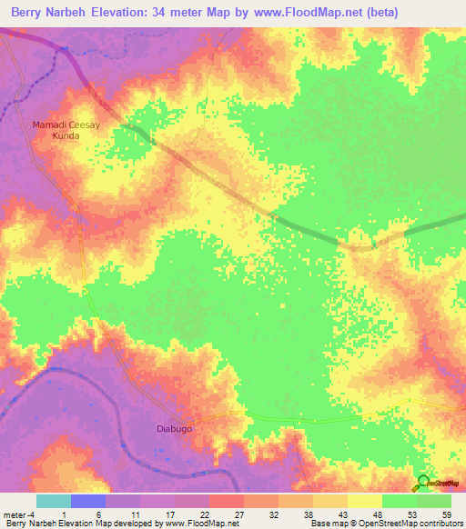 Berry Narbeh,Gambia Elevation Map