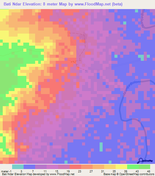 Bati Ndar,Gambia Elevation Map