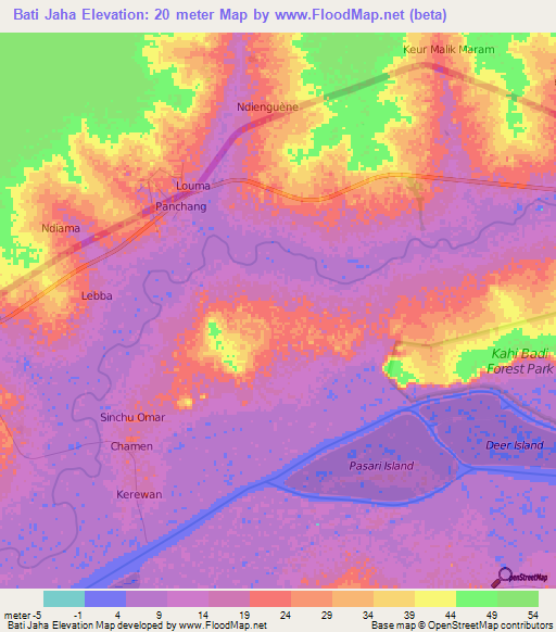 Bati Jaha,Gambia Elevation Map