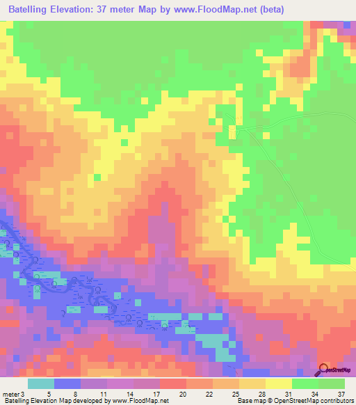 Batelling,Gambia Elevation Map