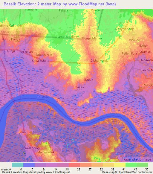 Bassik,Gambia Elevation Map