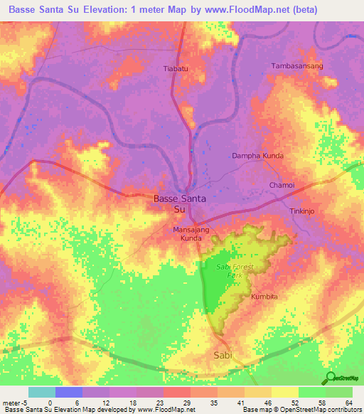 Basse Santa Su,Gambia Elevation Map