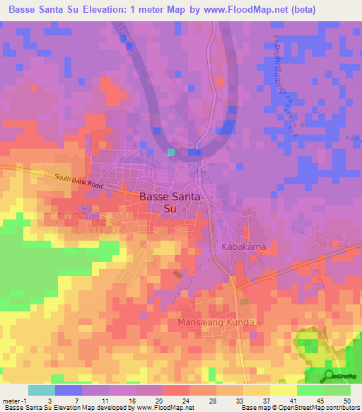 Basse Santa Su,Gambia Elevation Map