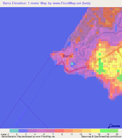 Barra,Gambia Elevation Map