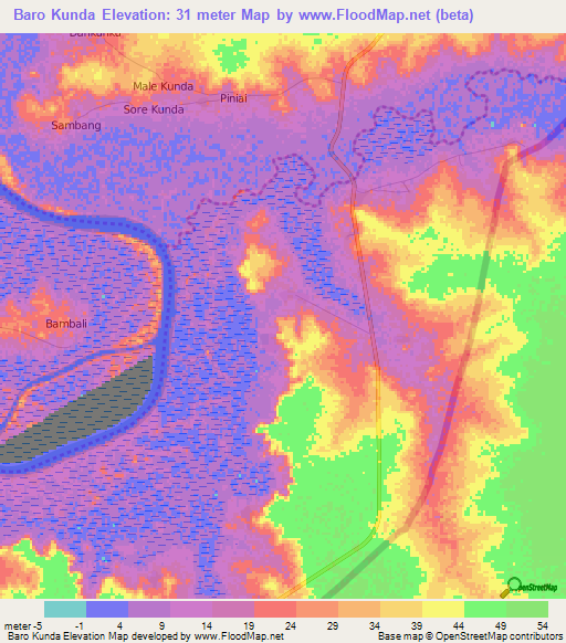 Baro Kunda,Gambia Elevation Map