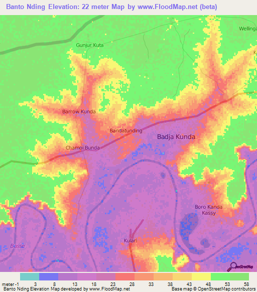 Banto Nding,Gambia Elevation Map