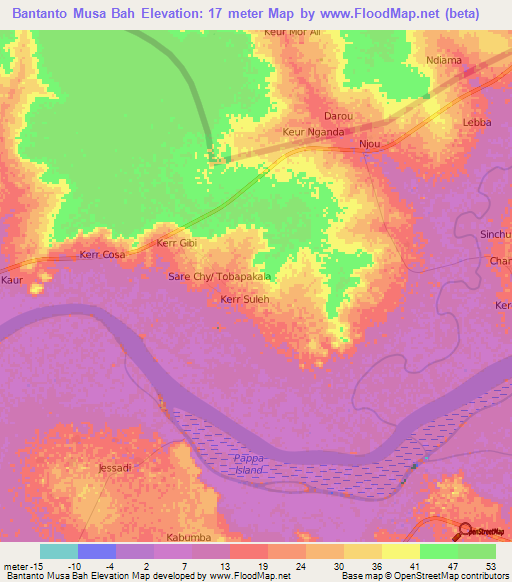 Bantanto Musa Bah,Gambia Elevation Map