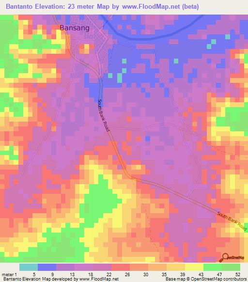 Bantanto,Gambia Elevation Map
