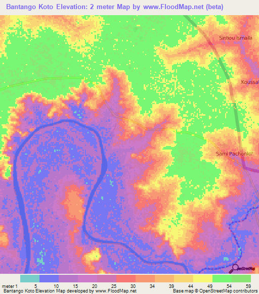 Bantango Koto,Gambia Elevation Map