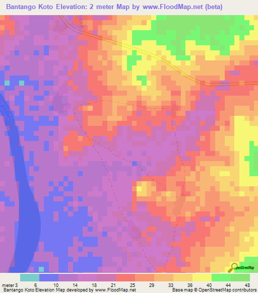 Bantango Koto,Gambia Elevation Map