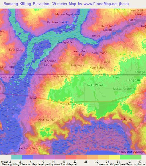 Bantang Killing,Gambia Elevation Map
