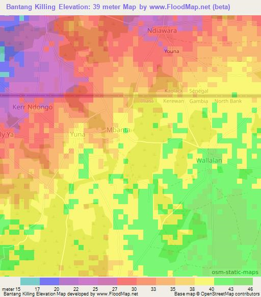 Bantang Killing,Gambia Elevation Map