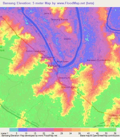 Bansang,Gambia Elevation Map