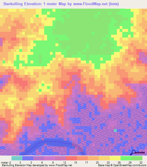 Bankulling,Gambia Elevation Map