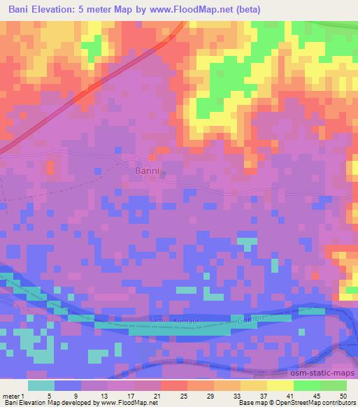 Bani,Gambia Elevation Map