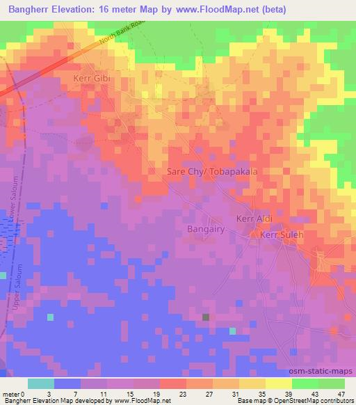 Bangherr,Gambia Elevation Map