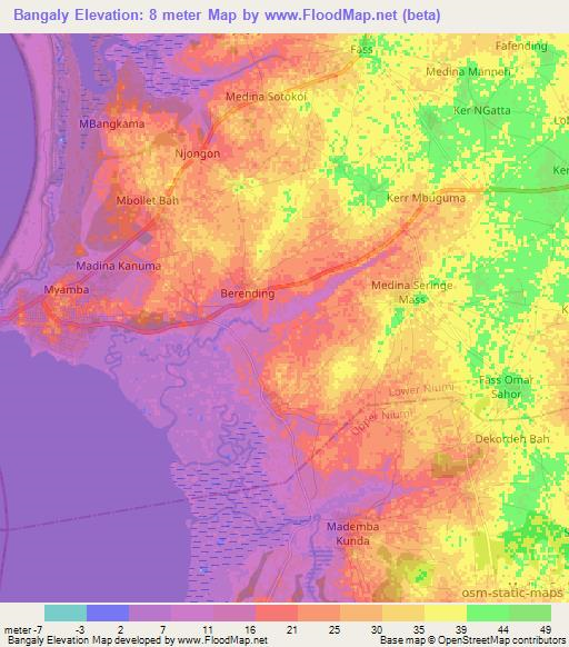 Bangaly,Gambia Elevation Map