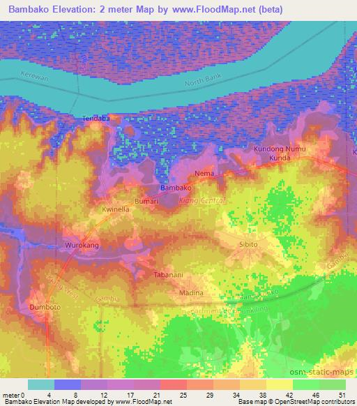Bambako,Gambia Elevation Map