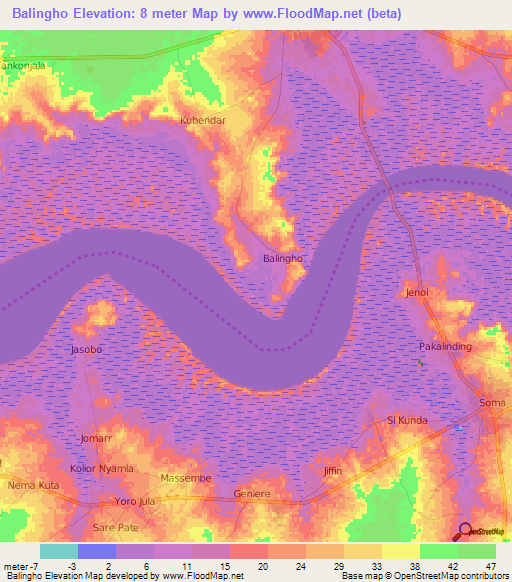 Balingho,Gambia Elevation Map