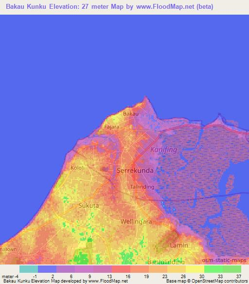 Bakau Kunku,Gambia Elevation Map