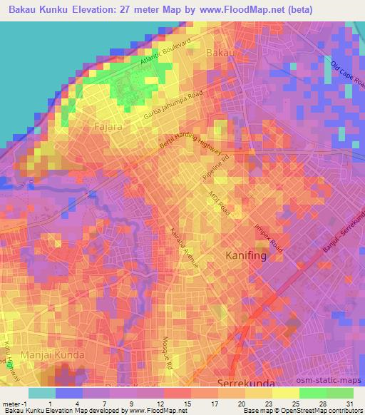 Bakau Kunku,Gambia Elevation Map