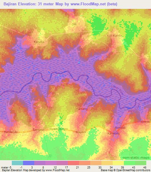 Bajiran,Gambia Elevation Map