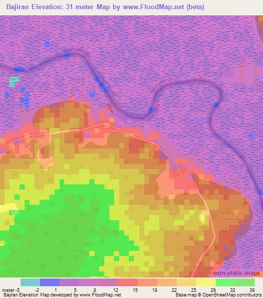 Bajiran,Gambia Elevation Map