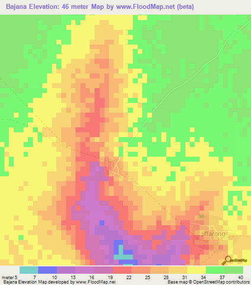 Bajana,Gambia Elevation Map