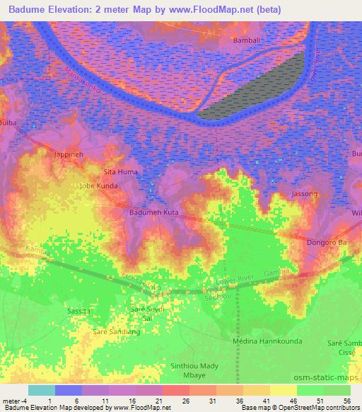 Badume,Gambia Elevation Map