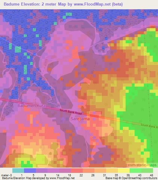 Badume,Gambia Elevation Map