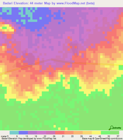 Badari,Gambia Elevation Map
