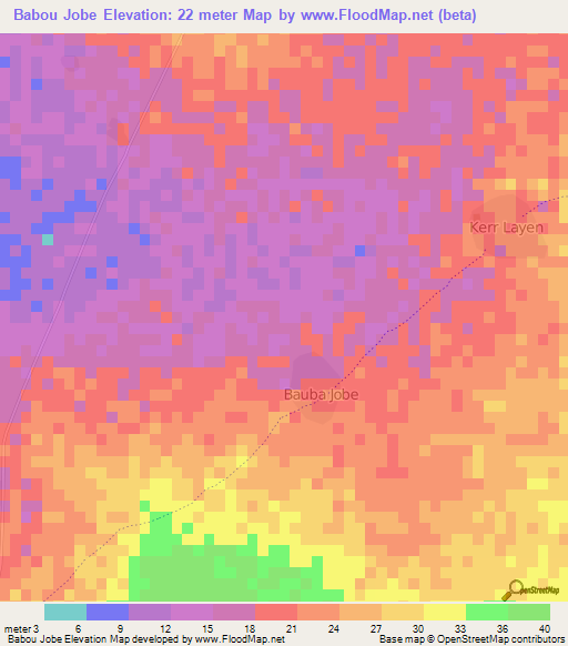 Babou Jobe,Gambia Elevation Map
