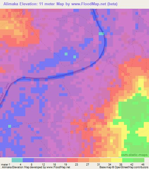 Alimaka,Gambia Elevation Map