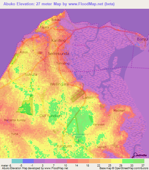 Abuko,Gambia Elevation Map