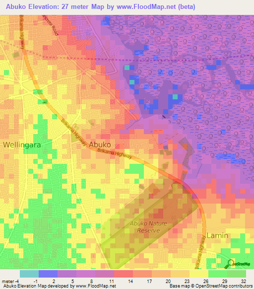 Abuko,Gambia Elevation Map